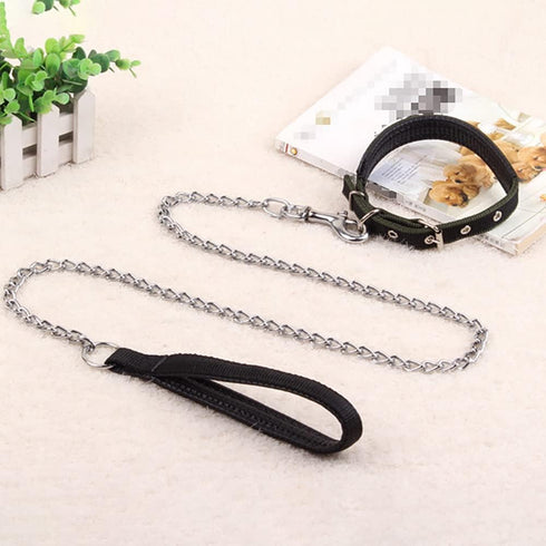 Metal Dog Leash Chain Choker Necklace Leash Dog Chain Leash Pet Collar Leash Chain with Handle for Small Medium Large Dogs...