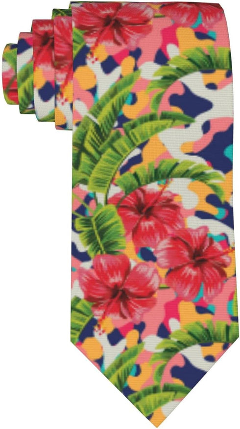 Hawaii Mens Tie Tropical Floral Palm Leaves Camo Necktie,Fun Print Woven Slim Neck Ties for Men...