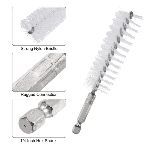 5Pcs Nylon Bore Brush 25mm Dia Cleaning Twisted Wire Brush Tube Pipe Cleaner with Handle 1/4 Inch Hex Shank for Tubes, Ports, Bearings...