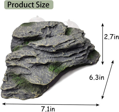 PINVNBY Turtle Basking Platform, Reptile Climbing Shale Resin Ledge Stone, Aquarium Ornament Rock Landscaping Decoration with Suction Cups for Fro...