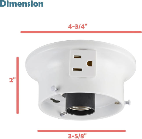 Aspen Creative 22103-03-1, Flush Mount Ceiling Fixture Shade Holder Kit with Outlet in Matte White Finish 3-5/8" Fitter, 4-3/4" Diameter x 2" Heig...