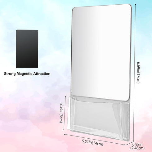 Magnetic Locker Mirror, 6.69" x 5.51" Small Real Glass Mirror with Holder Bag and Magnetic Backing for Coat Lockers School Locker Bathroom Househo...