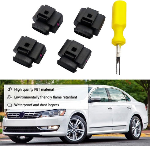 Ignition Coil Connector 4-Pack and 0.3CM Space Take-up Tool Fit for Audi VW Replace 4B0 973 724 4B0973724 4-Way Female Coil Connectors Repair Kit...