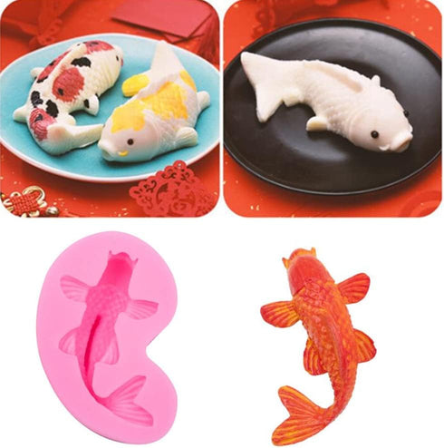2 Pack Koi Fish Silicone Mold Fish Candy Fondant Mold, 3D Fish Shaped Chocolate Baking Mold Tool for Cake Cupcake Sugar Decorating (Pink)...