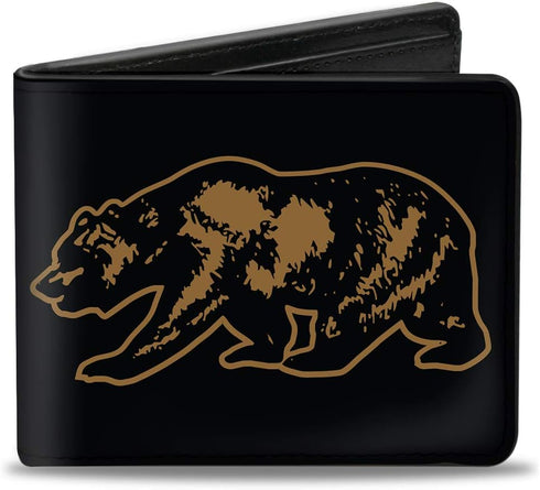 Buckle-Down Men's Wallet, Bifold, California Grizzly Bear Outline Black Brown, Vegan Leather, 4.0" x 3.5"...