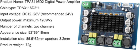 Clyxgs TPA3116D2 Dual Channel Class D Digital Power Audio Amplifier Board, DC12-26V High Power Stereo AMP Module for Car Vehicle Computer Speaker ...