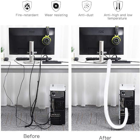 AGPTEK White Cable Sleeve Cover 10ft - 4/5 inch Cord Management Wire Organizer Under Desk, Home Office Computer Wire Cover Hider Cord Protector, P...