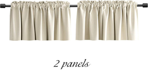 DONREN Cream Beige Curtain Valances for Kitchen 42 x 12 Inches Long Room Darkening Rod Pocket Valances (2 Panels)...