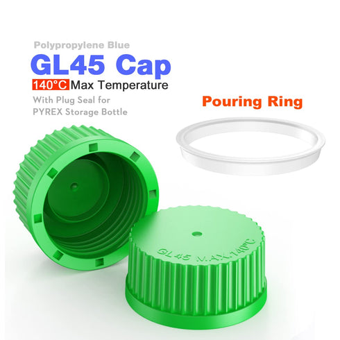 5pcs GL45 Screw Caps with Pouring Ring for Laboratory Glass Bottles, Polypropylene, 45 mm (Green)...