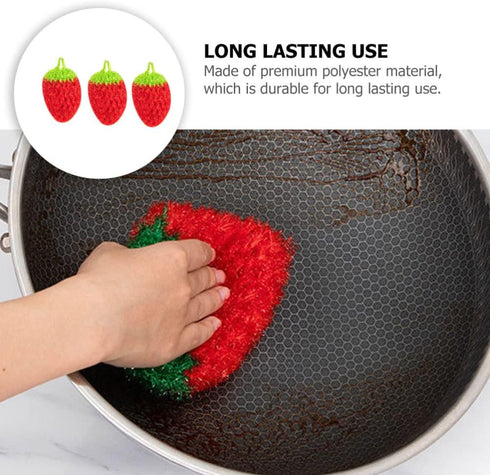 UPKOCH 3Pcs Dish Scrubber Fun Strawberry Shape Dish Sponges Kitchen Dishcloth Super Soft Absorbent Dish Rags for Washing Dishes Cleaning (Red)...