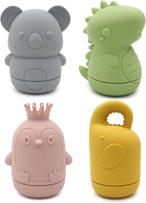 PandaEar 4 Pack Silicone Bath Toys for Babies 0-6 6-12 months, Mold Free Bathtub Toys for Toddlers Kids Infant, Non Toxic Swimming Shower Toys for...