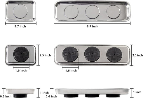 3 Pieces Magnetic Trays Set Stainless Steel Magnet Tool Tray Parts Holder for Screws, Sockets, Bolts, Pins, Mechanic's and Automotive...