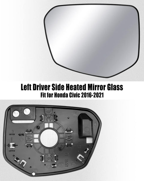 Left Driver Side Mirror Glass Replacement with Power Heated Fit for Honda Civic 2016-2021 Envix 2018-2022 Crider 2019-2022, Convex Mirror Glass Re...