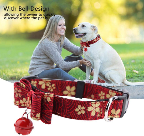 Dog Collar Bow Tie Collar, Dog Cat Collar with Bowtie,Soft Adjustable Cute Flowers Printed Dog Collar with Bow Tie Bell Pet Collar for Cat Small M...