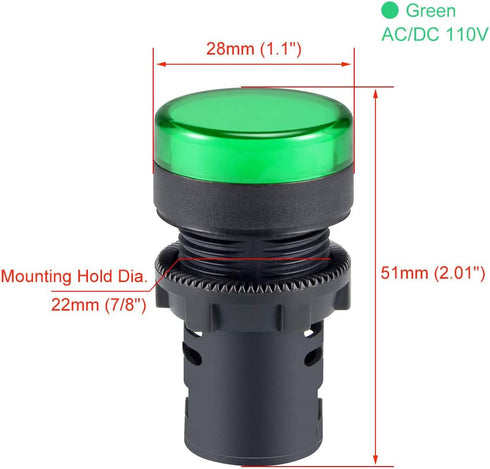 uxcell 3Pcs Green Indicator Light AC/DC 110V, 22mm Panel Mount, for Electrical Control Panel, HVAC, DIY Projects...