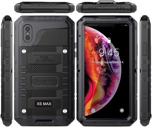Beasyjoy for iPhone Xs Max Case Waterproof Metal Heavy Duty Strong Durable Cover Built-in Screen Full Body Protective Shockproof Tough Rugged Hybr...