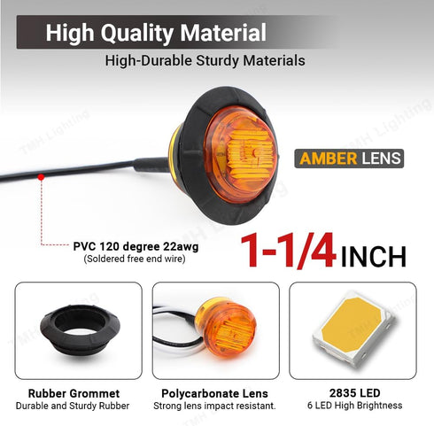 12 Pcs TMH 1-1/4 Inch Mount Amber LENS & Amber LED Clearance Markers, side marker lights, led marker lights, led side marker lights, led trailer m...