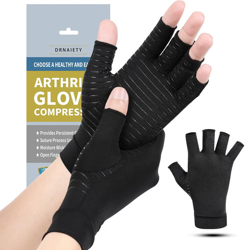 DRNAIETY Copper Arthritis Compression Gloves- Arthritis Gloves for Men & Women, Relieve Hand Rheumatoid, RSI, Joint Pain, Tendonitis, Swelling, An...