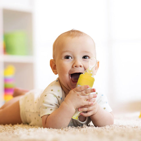 Tondiamo 3 Pieces Baby Food Feeder 3oz Silicone Baby Food Spoon Dispenser with Standing Base for Infant Dispensing and Feeding...