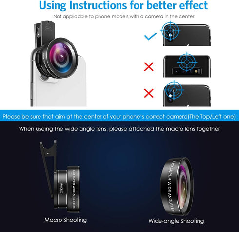 Phone Camera Lens with Clip, 12.5X Macro Lens, 0.45X Super Wide Angle Lens, 2 in 1 Professional for iPhone Lens Kit, Compatible with iPhone, Samsu...