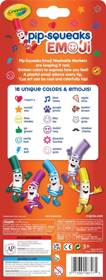 Crayola Emoji Stampers, Pip Squeaks Washable Markers, Gift for Boys & Girls, 16 Count...