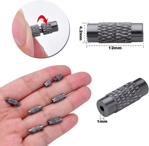 50pcs Gun Black Screw Twist Clasps Brass Barrel Tube Fastener Cord End Caps Jewelry Clasps Decorative Accessories for DIY Bracelet Necklace Craft ...