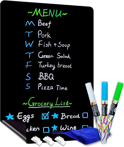 CUHIOY Magnetic Black Dry Erase Board for Fridge 17x11'', Small Whiteboard Kitchen Refrigerator Magnet Black White Board for Grocery List and to D...