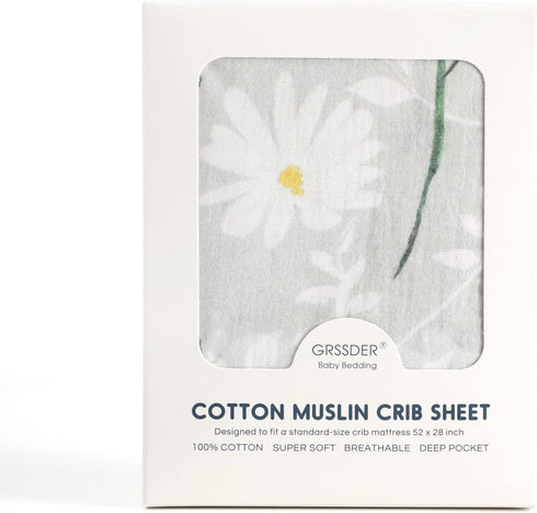GRSSDER Soft Muslin Crib Sheet 1 Pack, 100% Cotton Crib Sheets for Boys and Girls, Fit Standard Crib Mattresses 52" x 28" Safe and Snug, Stylish D...
