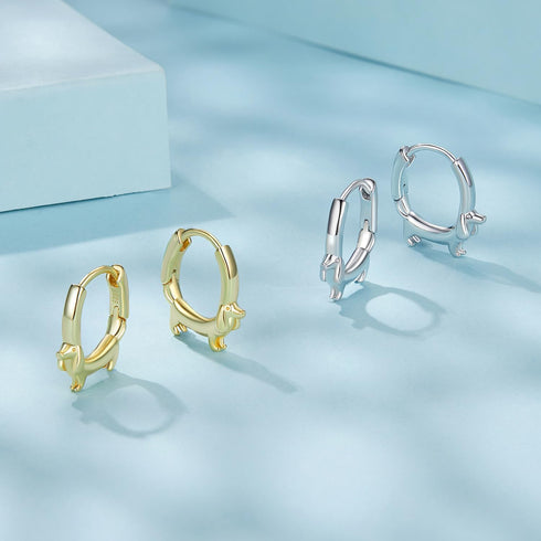 Gold Plated 925 Sterling Silver Dachshund Hoop Earrings for Women Cute Dachshund Silver Earrings Hypoallergenic Small Dog Huggie Earrings Dainty L...