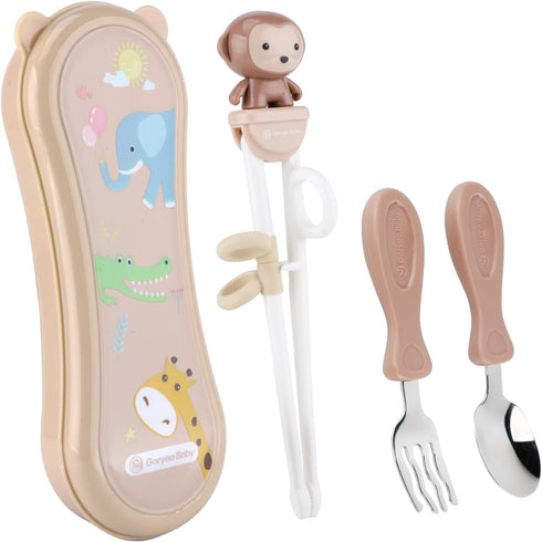 Toddler Utensils Stainless Steel Kids Silverware Set with Kids Training Chopsticks and Baby Spoon and Fork for Self Feeding Learning with Case...