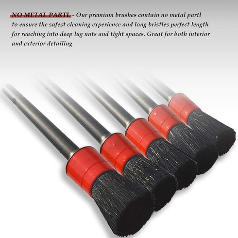 Detailing Brush Set -5 Different Sizes Premium Natural Boar Hair Mixed Fiber Plastic Handle Automotive Detail Brushes for Cleaning Wheels, Engine,...