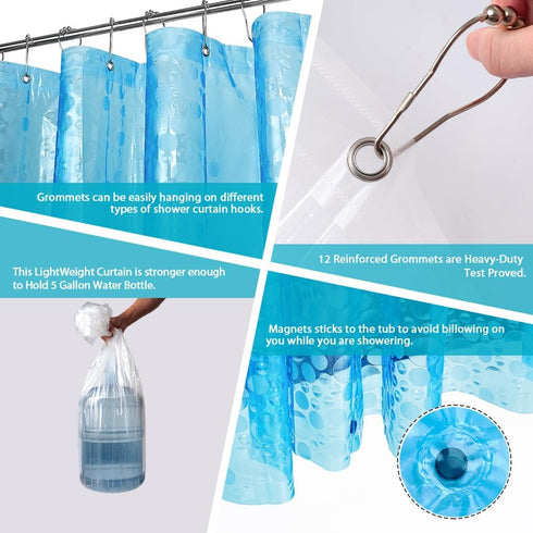 Ga-Geetopia EVA Blue Thin Shower Curtain Liner, Pebble Pattern 72x72 Inch Lightweight Plastic Bathroom Shower Showroom Inner Curtain with Rustproo...