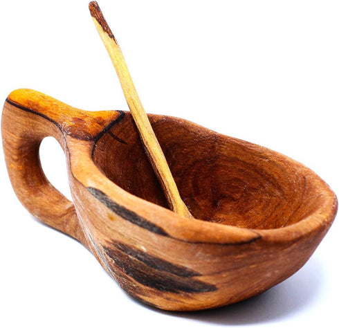 Reclaimed Olive Wood Salt and Spice Pot with Spoon - Kenya...