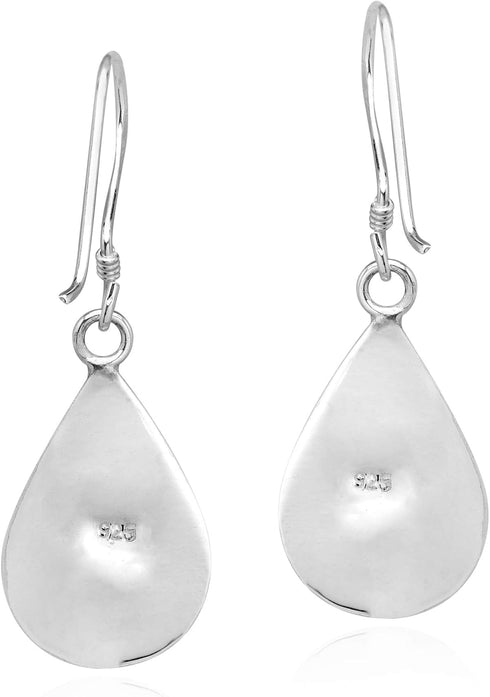AeraVida Elegant Teardrop White Mother of Pearl Inlay Sterling Silver Dangle Earrings...
