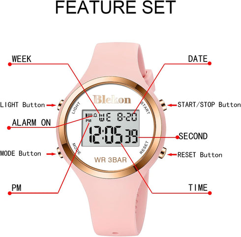 Blekon Original Outdoor Sport Watches Alarm Clock Waterproof Digital Watch...