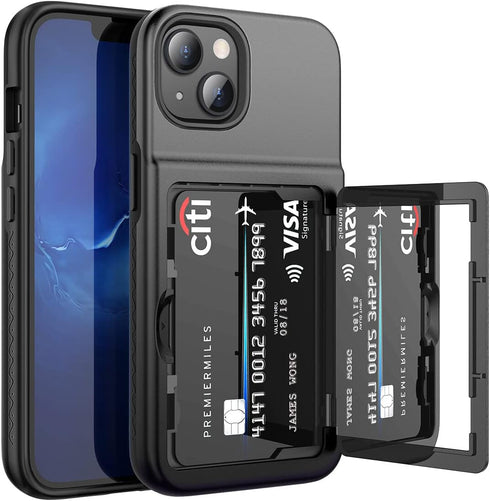 WeLoveCase for iPhone 13 / iPhone 14 Wallet Case with Credit Card Holder & Hidden Mirror, Two Layer Shockproof Heavy Duty Protection Cover Protect...
