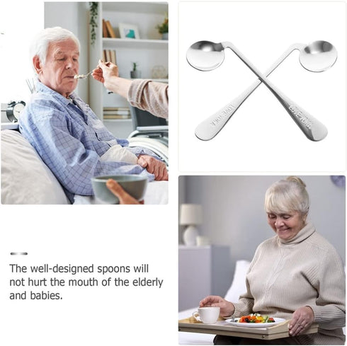 Hemoton 2pcs Adaptive Utensils Curved Spoon Set Left Handed Angled Spoons Cutlery Utensil Stainless Steel Eating Silverware for, Elderly Use...