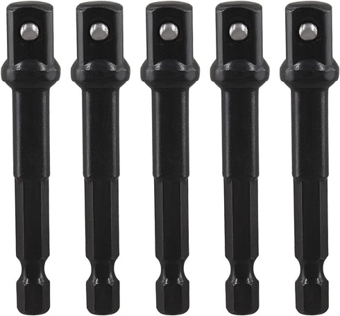 Square Socket Bit Adapter, 5 Pcs 3/8 Hex Impact Socket Extension Socket Driver Bits Set Impact Socket Adapter for Automotive DIY Drills(1/4 Hex Sh...