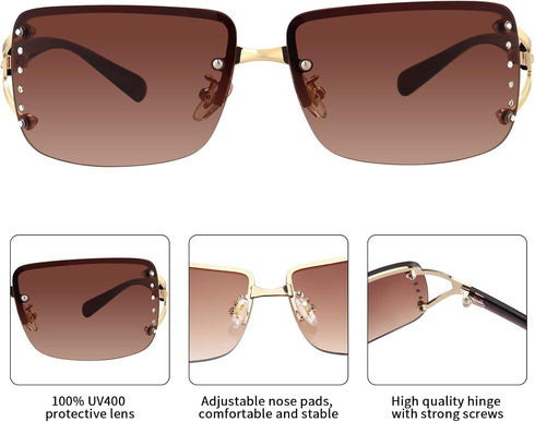 Dollger Rimless Y2K Sunglasses for Women Men Rectangle Trendy Glasses Retro Shades...
