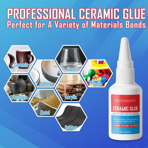 Ceramic Glue, 30g Clear Ceramic Glue Repair for Pottery and Porcelain, Instant Strong Glue for Porcelain, Metal, Dishes, Glass, Plastic, Rubber an...