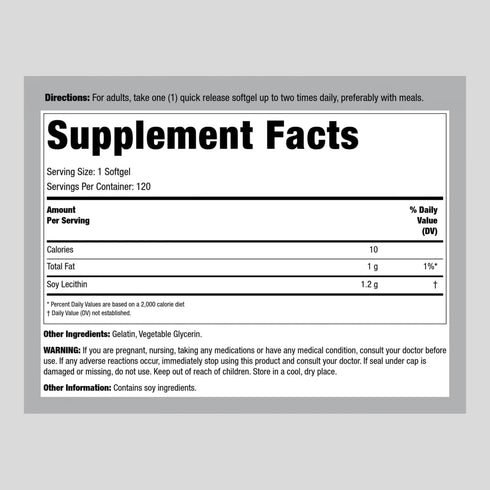 Lindberg Lecithin 1200mg | 120 Softgel Capsules | Phospholipid Complex | Non-GMO, Gluten Free Supplement...