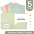 Plastic Folders with Pockets, Pack of 5, Muted Pastel Colors, Heavy Duty 2 Pocket File Folders Letter Size, Pocket Folders for School, Home, and O...