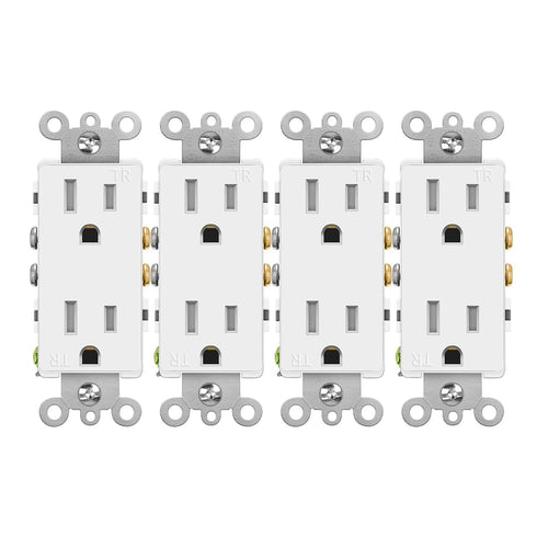 White Outlet,Greencycle 110V Outlet,4 Pack 15 Amp Decora Tamper Resistant Outlet,5-15R,3 Wire Square Outlet Wall Plug,Residential Commercial Grade...