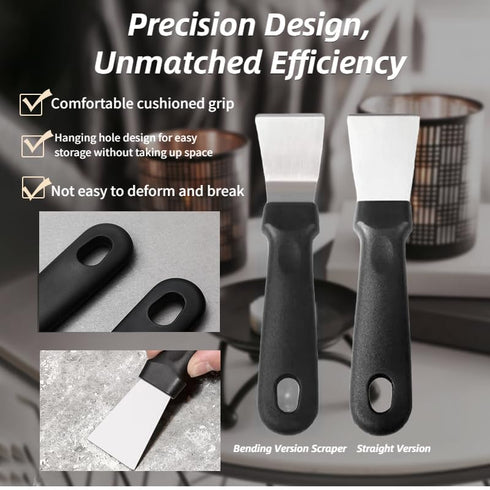 2Pcs Cleaning Scraper for Ovens, Stoves, Induction Hob, Stainless Steel Multi-Kitchen Scraperwith 3Pcs Stainless Steel Brass Nylon Brush ,Straight...