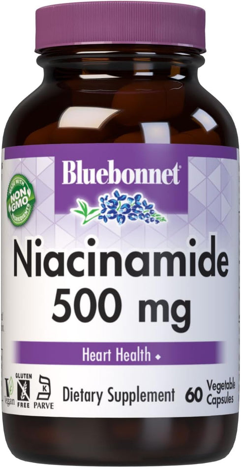 Bluebonnet Nutrition Niacinamide 500mg, Supports Cardiovascular Health*, Soy-Free, Gluten-Free, Non-GMO, Kosher Certified, Dairy-Free, Vegan, 60 V...
