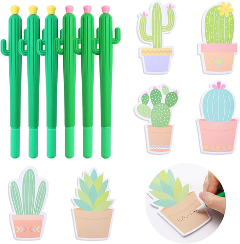 Whaline 12 Pieces Cactus Shaped Roller Pens with Cactus Sticky Notes Cactus Gel Ink Pens Cactus Neutral Pen Writing Plant Pen Succulent Note Pad f...