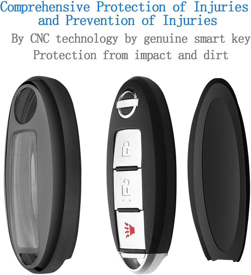 Compatible with Nissan Key Fob Cover with Leather Keychain Soft TPU 360 Degree Protection Key Case for Altima Maxima Rogue Armada Pathfinder Smart...