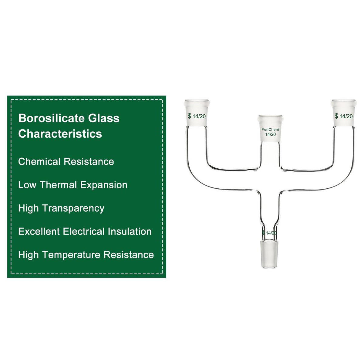 StonyLab 4-Way Claisen Distillation Adapter - 14/20 Joints Borosilicate Glass For Laboratory Setup