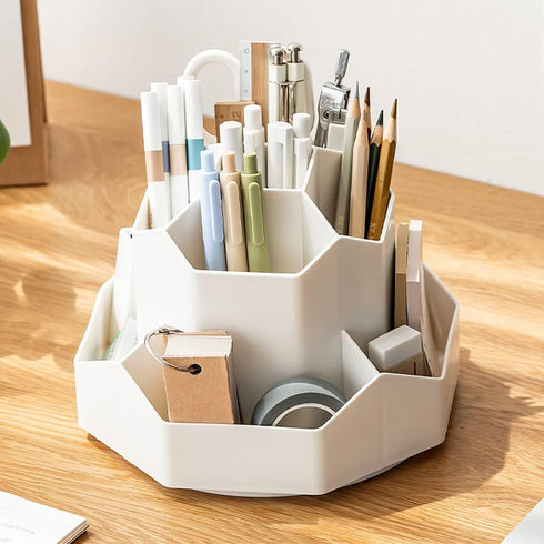 kaileyouxiangongsi Rotating Art Supply Storage Organizer,Pencil Holder with 9 Compartment, Pen Storage Organizer, for Kids Art Desk, Homeschool Su...