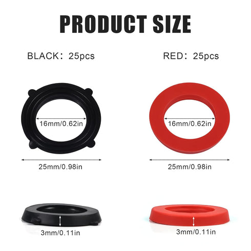50pcs Garden Hose Washer, Rubber Seals Ring Water Hose Gasket for Hose Washers and Water Faucet Fittings (Black, Red)...